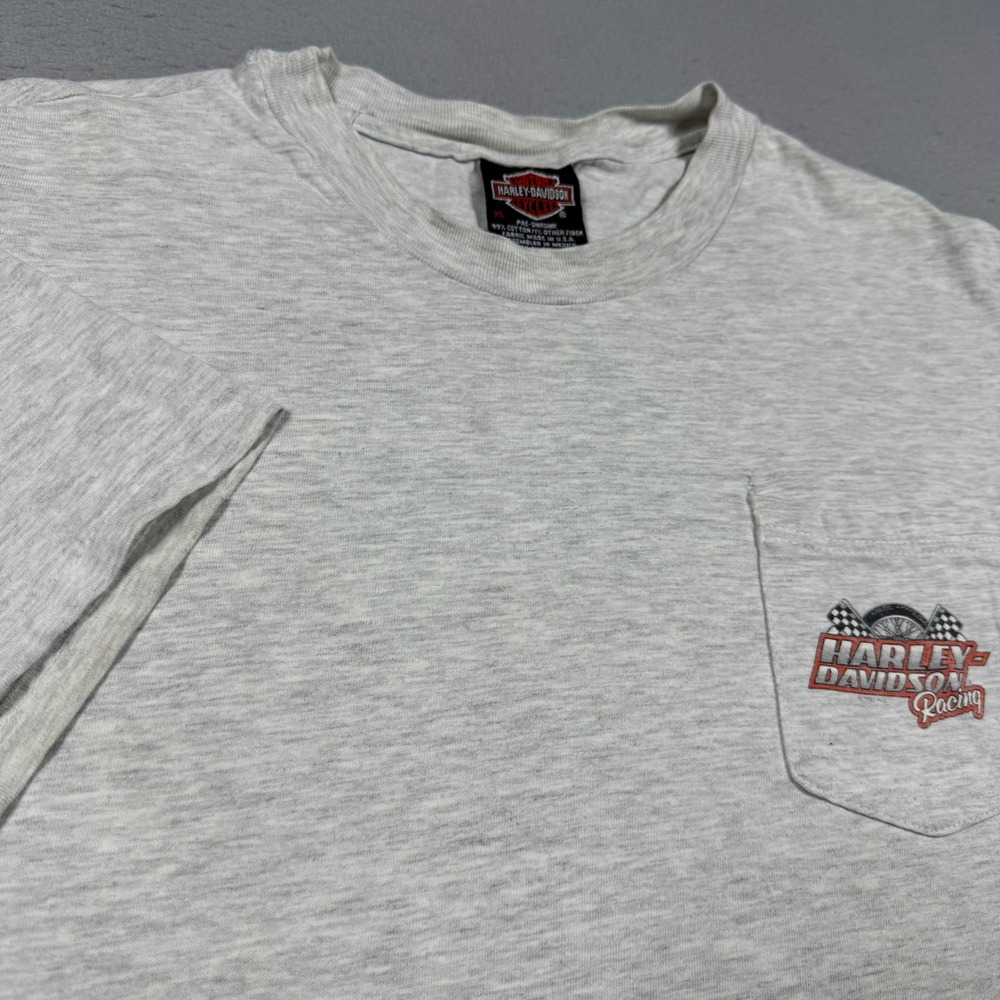 Vintage Harley Davidson Racing Pocket T-Shirt Gray Docs Kirkwood MO‎ Eagle XL